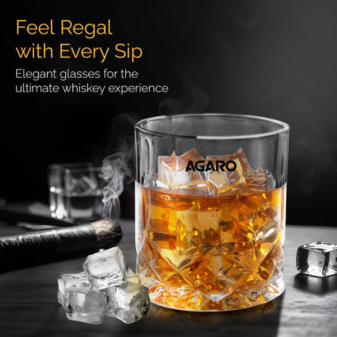 Elegant Whiskey Glass, Set of 6, 325ML, Diamond Cut Design, Crystal Clear, Perfect for Scotch, Whisky, Bourbon, Liquor, Wine, Cocktail Drinks